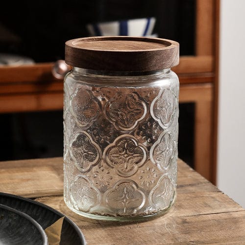 Embossing Flower Glass Container Bowlift