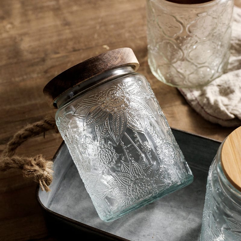 Embossing Flower Glass Container Bowlift