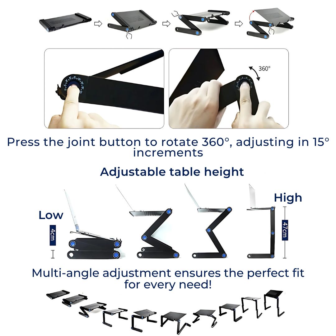 BowLift | Adjustable Laptop Stand for Bed, Couch & Desk - Ergonomic Design with Cooling Function for Comfort and Productivity