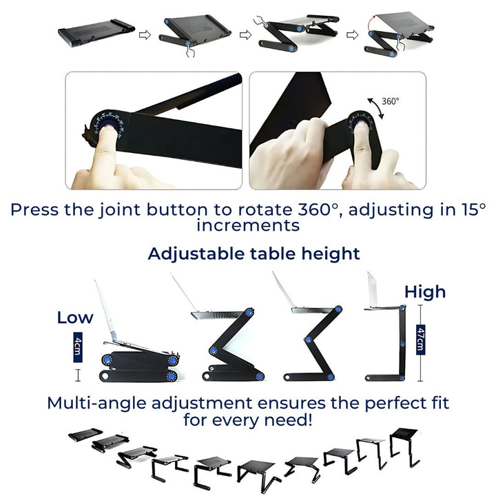 BowLift | Adjustable Laptop Stand for Bed, Couch & Desk - Ergonomic Design with Cooling Function for Comfort and Productivity