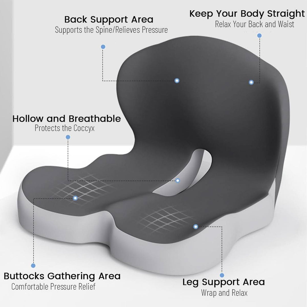 BowLift | ErgoComfort Seat Cushion – Ergonomic Memory Foam Cushion for Back Support and Comfort