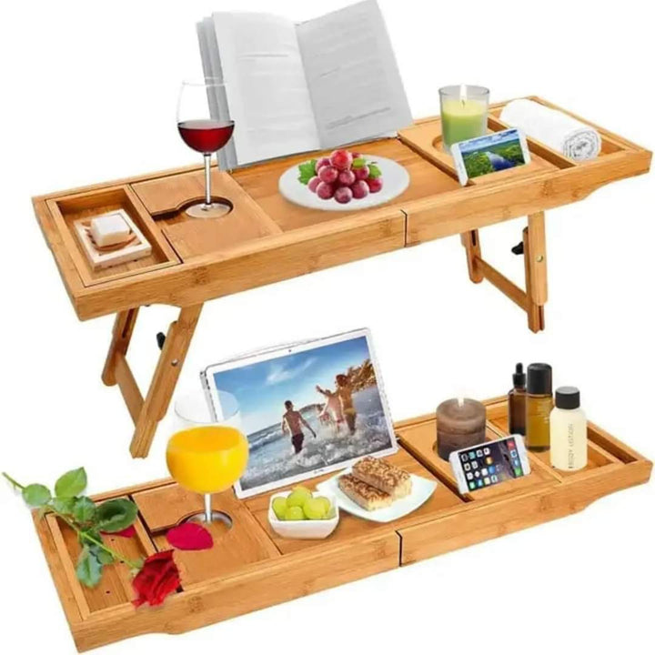 BowLift | Expandable Bamboo Bathtub/ Caddy Tray with Stands