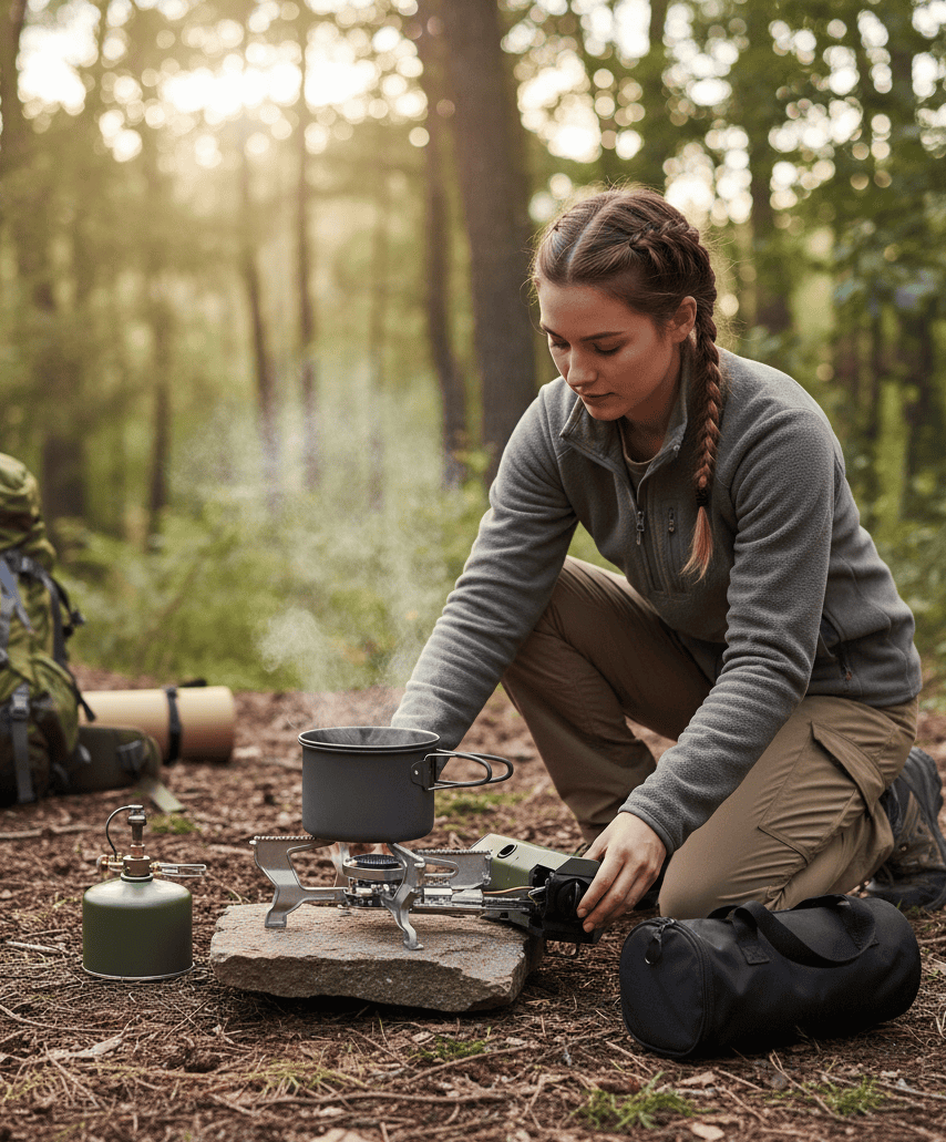 BowLift | Compact camping stove set with butane gas bottle & carrying bag