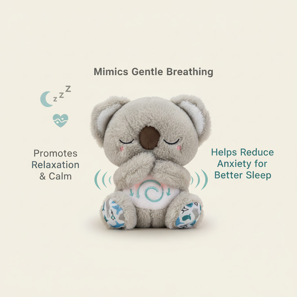 BowLift | Calming Koala Breathing Toy | Rhythmic Respiratory Simulator | Tactile Haptic Heartbeat & Ultrasonic Sound Therapy | Integrated LED Night Light | Sleep-Inducing Weighted Plush Companion