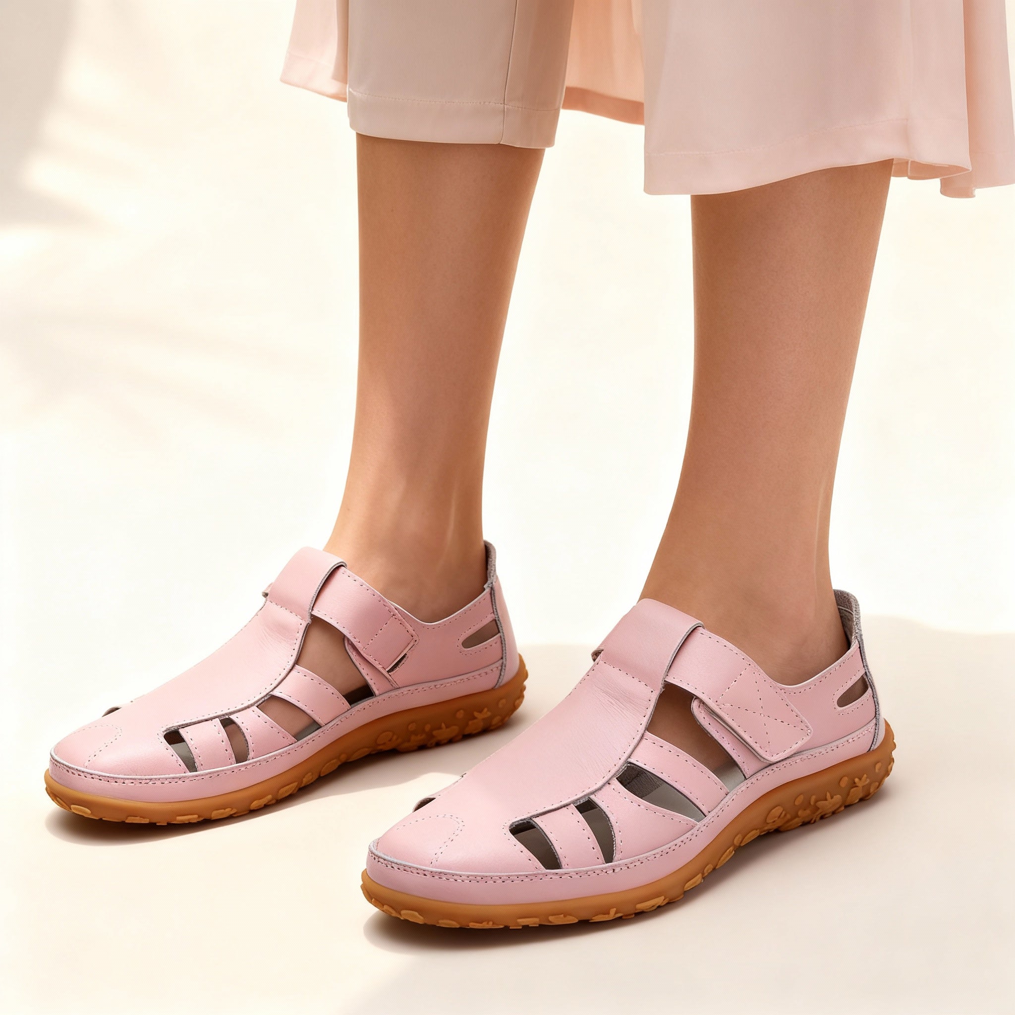 BowLift | Orthopedic Retro Sandals | Split Leather Anti-Slip Flats | Anatomical Arch Support | Shock-Absorbing Rubber Outsole | Diabetic-Friendly Wide Toe Box | Slip-On Ergonomic Footwear