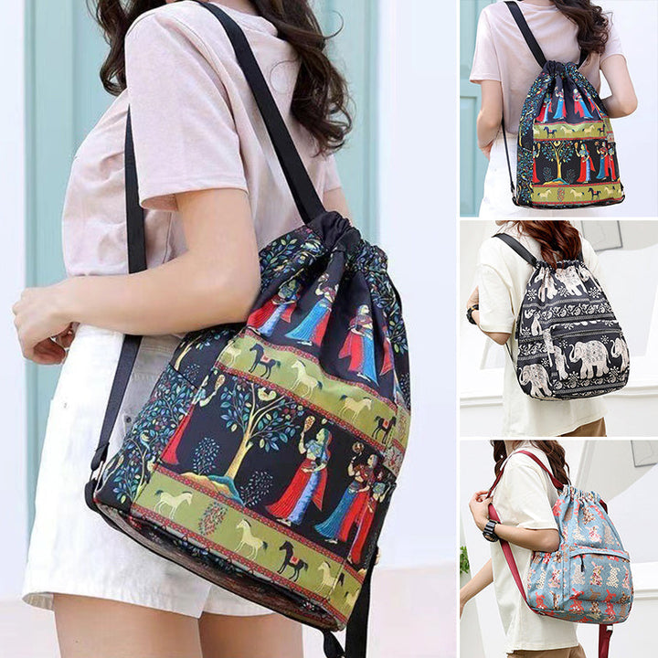 Drawstring shoulder bag in ethnic style | Bowlift