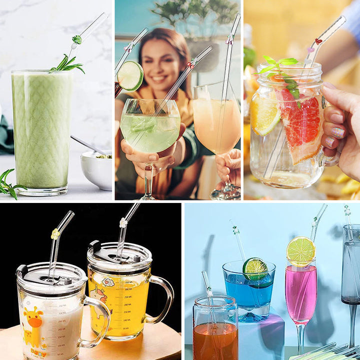 6 PCS Reusable Stained Glass Straws with Cleaning Brush | Bowlift