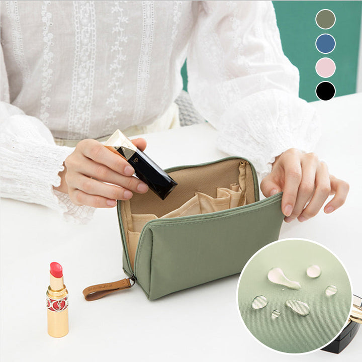 Solid color cosmetic bag with double zipper | Bowlift
