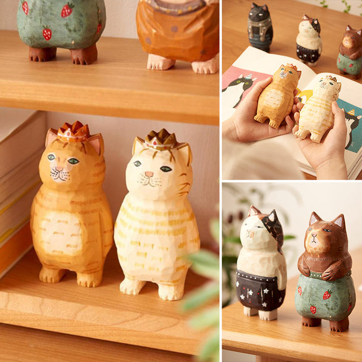 Handmade Cute Cat Wood Carving Ornaments | Bowlift