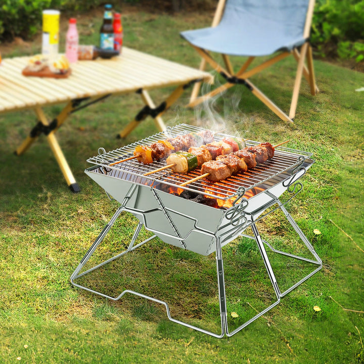 Foldable Camping Grill Stainless Steel with Height Adjustable Grill Rack | Bowlift