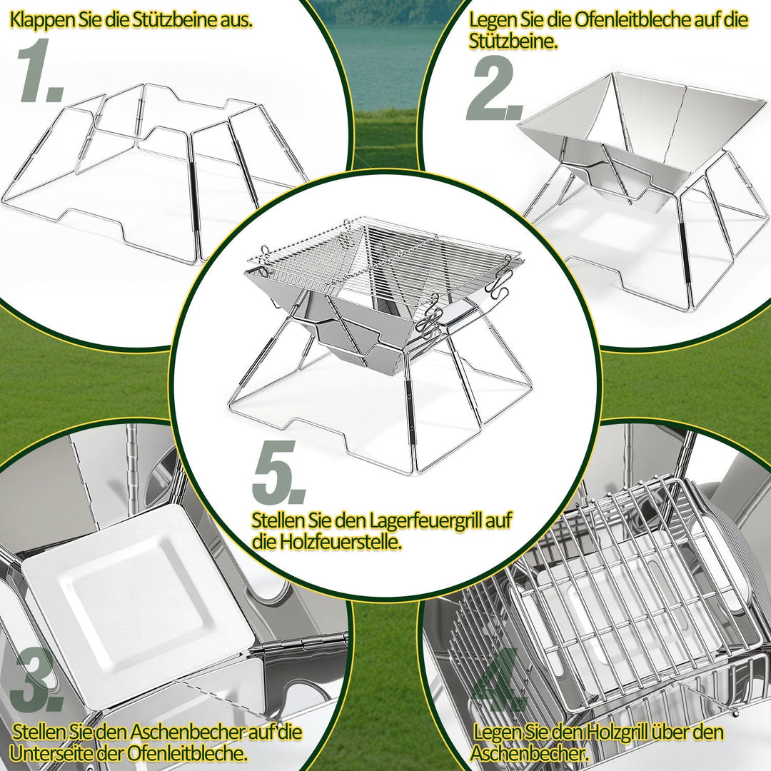 Foldable Camping Grill Stainless Steel with Height Adjustable Grill Rack | Bowlift