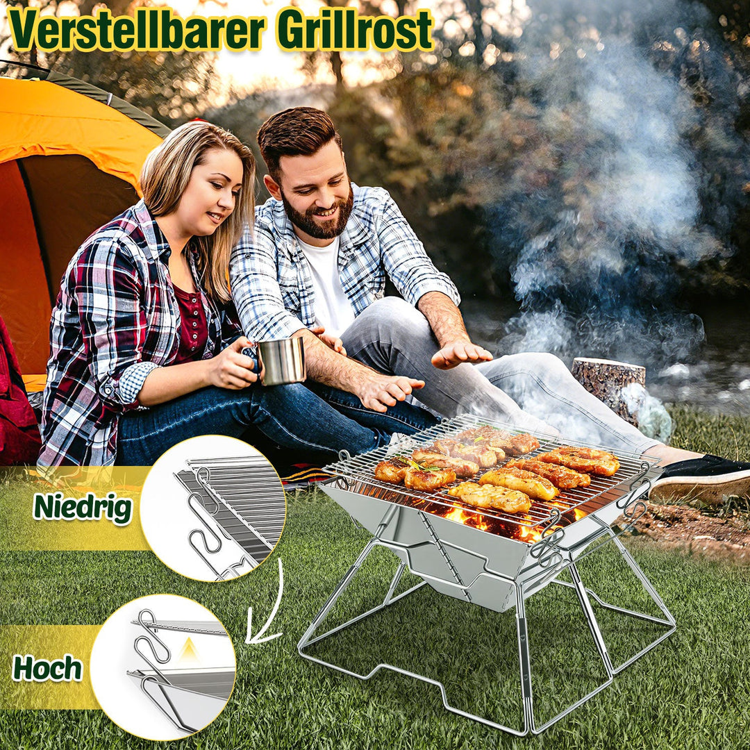 Foldable Camping Grill Stainless Steel with Height Adjustable Grill Rack | Bowlift