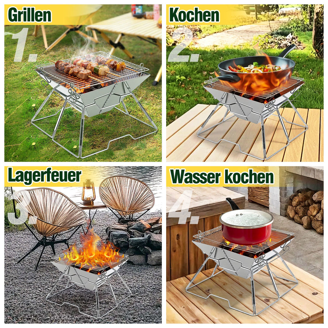 Foldable Camping Grill Stainless Steel with Height Adjustable Grill Rack | Bowlift