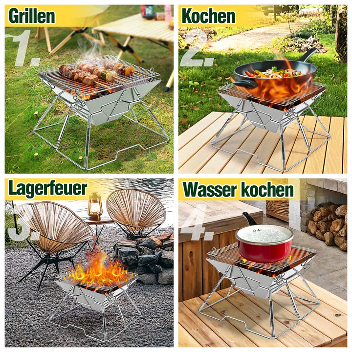 Foldable Camping Grill Stainless Steel with Height Adjustable Grill Rack | Bowlift