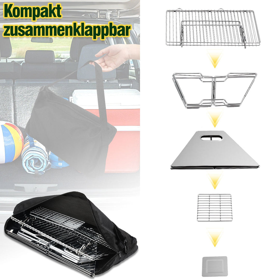 Foldable Camping Grill Stainless Steel with Height Adjustable Grill Rack | Bowlift