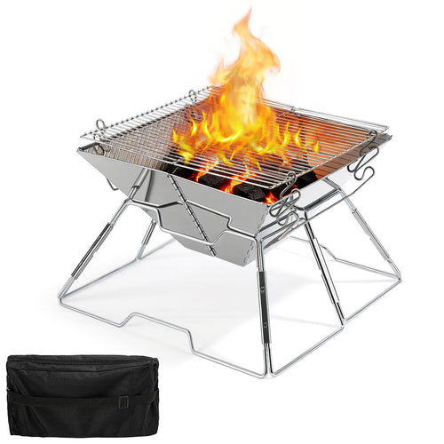 Foldable Camping Grill Stainless Steel with Height Adjustable Grill Rack | Bowlift