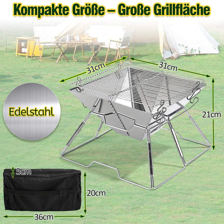 Foldable Camping Grill Stainless Steel with Height Adjustable Grill Rack | Bowlift