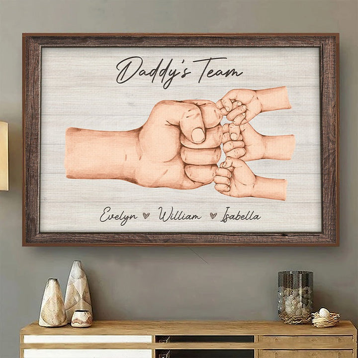 Daddy & Kids, Together We're A Team - Family Personalized Custom Horizontal Poster - Father's Day, Birthday Gift For Dad | Bowlift