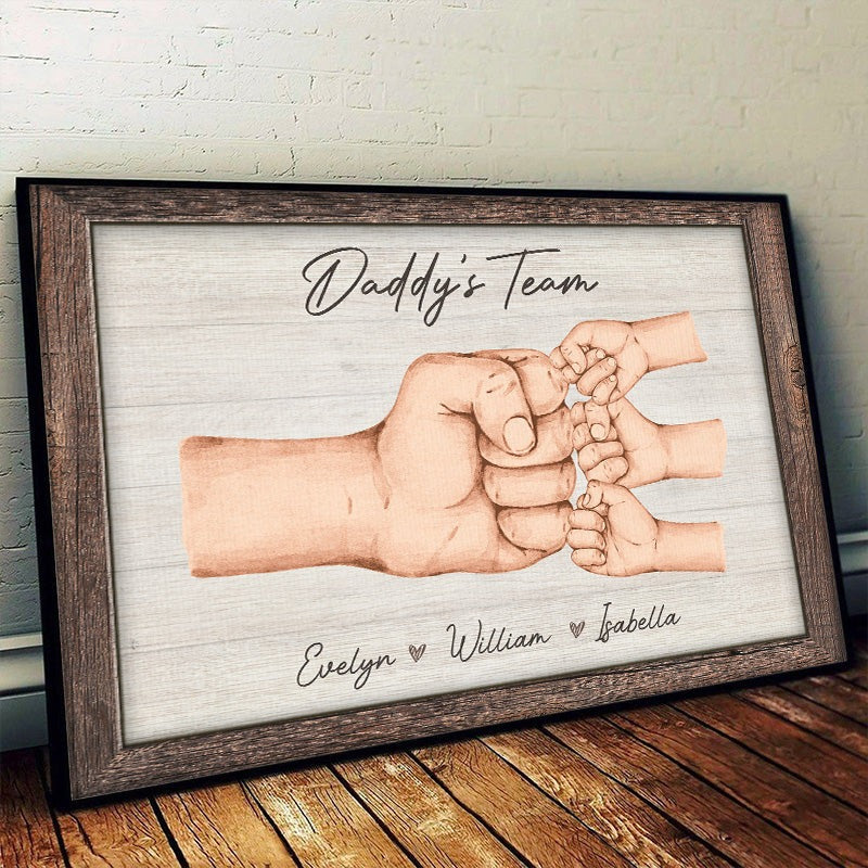 Daddy & Kids, Together We're A Team - Family Personalized Custom Horizontal Poster - Father's Day, Birthday Gift For Dad | Bowlift