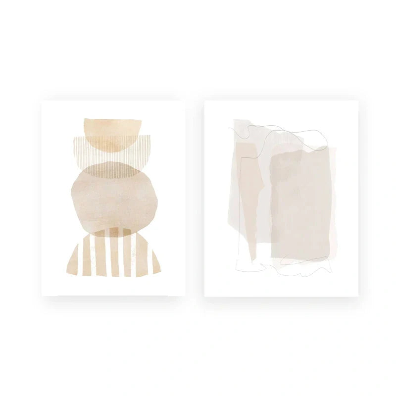 Set of 2Pcs Minimalist Nordic Abstract Wall Art Fine Art Canvas Prints Simple Beige Gray Earthy Tones Pictures For Living Room Bedroom Art Decor | Bowlift