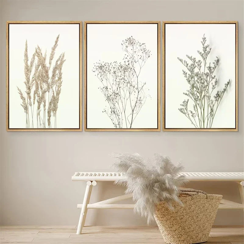 Set of 3Pcs Wild Meadow Flowers Wall Art Fine Art Canvas Prints Minimalist Botanical Prints Posters Pictures For Living Room Decor | Bowlift