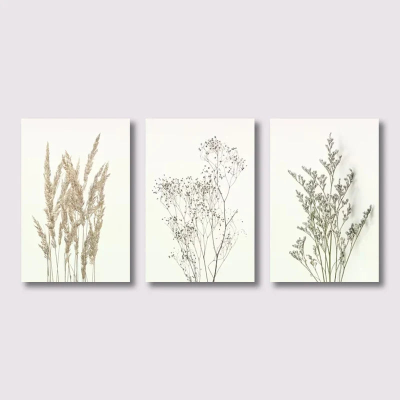 Set of 3Pcs Wild Meadow Flowers Wall Art Fine Art Canvas Prints Minimalist Botanical Prints Posters Pictures For Living Room Decor | Bowlift