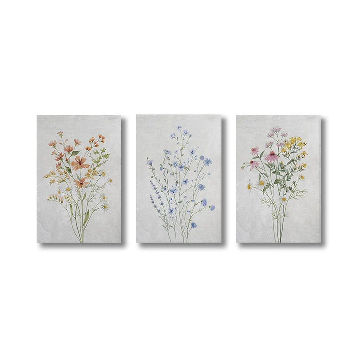 Set of 3Pcs Wild Meadow Flowers Wall Art Fine Art Canvas Prints Minimalist Botanical Prints Posters Pictures For Living Room Decor | Bowlift