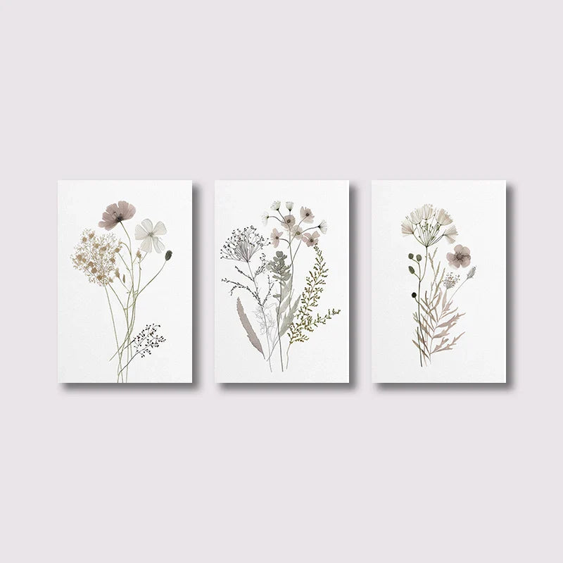 Set of 3Pcs Wild Meadow Flowers Wall Art Fine Art Canvas Prints Minimalist Botanical Prints Posters Pictures For Living Room Decor | Bowlift