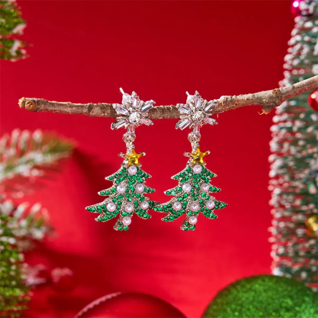 BowLift | Auroria Feestelijke Oorbellen – Sneeuwvlok & Ster Design met Rhinestones & Parelaccenten
