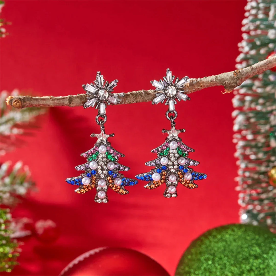 BowLift | Auroria Feestelijke Oorbellen – Sneeuwvlok & Ster Design met Rhinestones & Parelaccenten