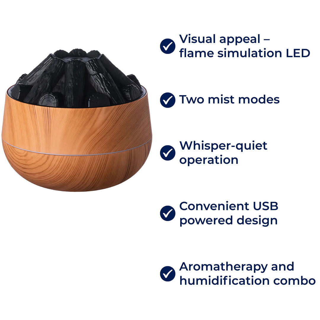 FlameMist | Essential Oil Diffuser – Flame LED – Two Mist Modes – Quiet USB Design – Home Relaxation Bowlift