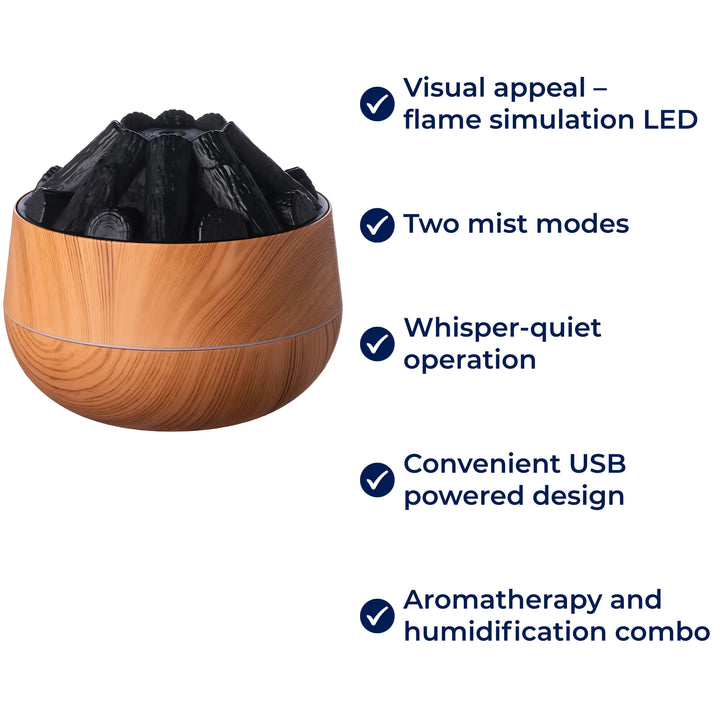 FlameMist | Essential Oil Diffuser – Flame LED – Two Mist Modes – Quiet USB Design – Home Relaxation Bowlift