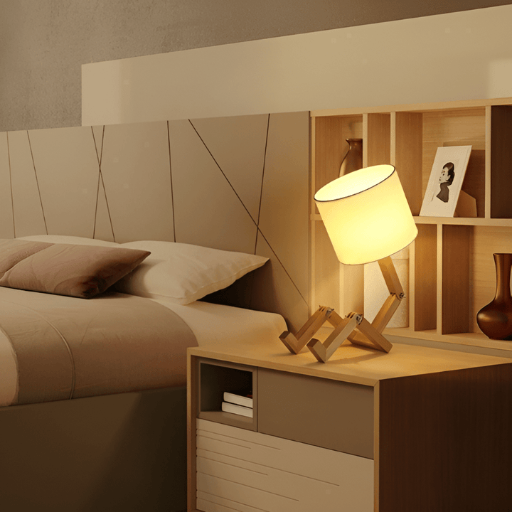 BowLift | Adjustable wooden robot lamp for reading & working light