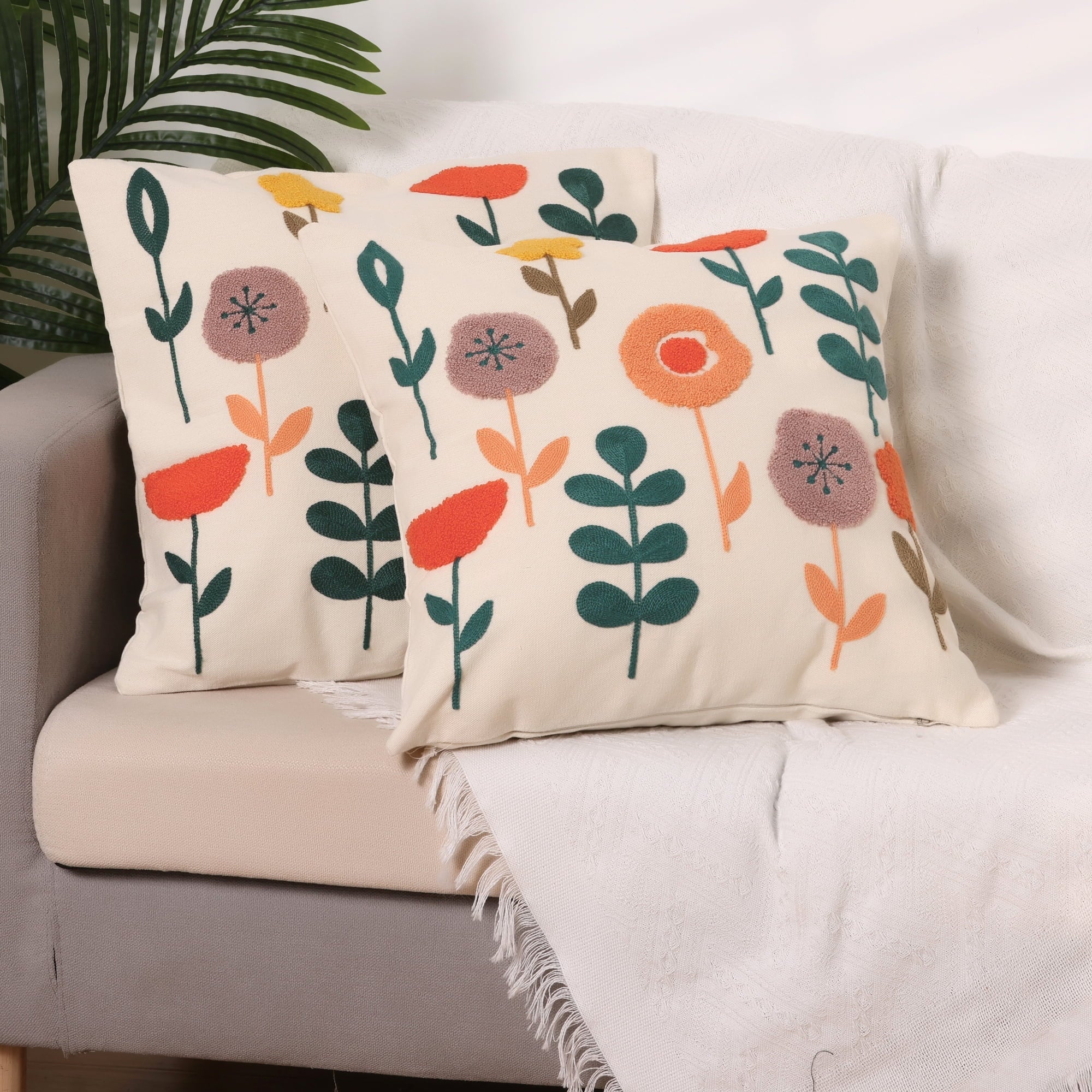 BowLift | Floral Embroidered Cotton Cushion Cover