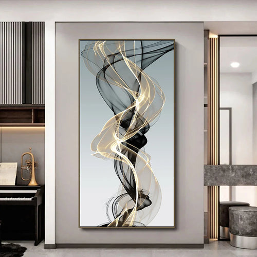 Flowing Abstract Golden Gray Wall Art Fine Art Canvas Prints Pictures For Modern Apartment Living Room Foyer Home Office Art Decor | Bowlift