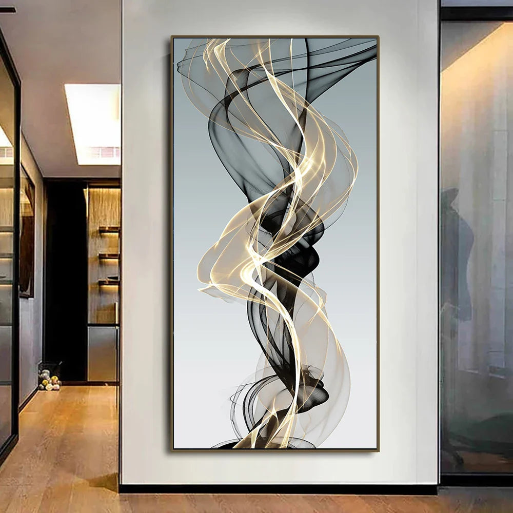 Flowing Abstract Golden Gray Wall Art Fine Art Canvas Prints Pictures For Modern Apartment Living Room Foyer Home Office Art Decor | Bowlift