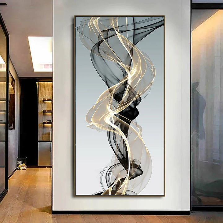 Flowing Abstract Golden Gray Wall Art Fine Art Canvas Prints Pictures For Modern Apartment Living Room Foyer Home Office Art Decor | Bowlift