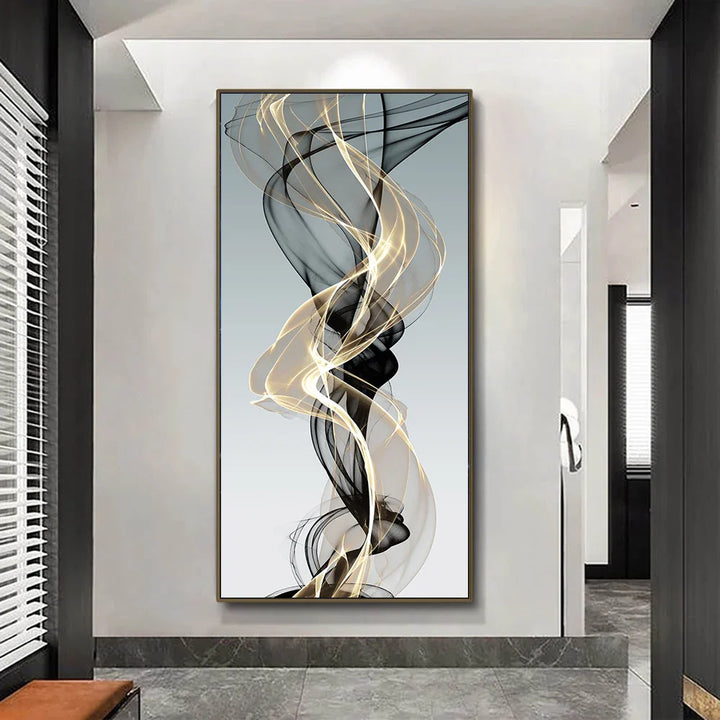 Flowing Abstract Golden Gray Wall Art Fine Art Canvas Prints Pictures For Modern Apartment Living Room Foyer Home Office Art Decor | Bowlift