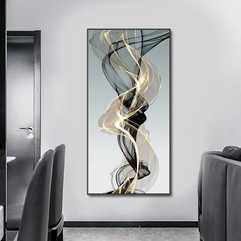 Flowing Abstract Golden Gray Wall Art Fine Art Canvas Prints Pictures For Modern Apartment Living Room Foyer Home Office Art Decor | Bowlift