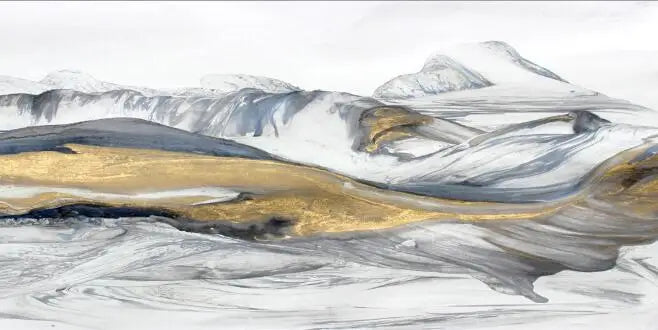 Flowing Abstract Golden Snow Mountain Landscape Wall Art Fine Art Canvas Prints Picture For Modern Living Room Art For Above The Sofa | Bowlift