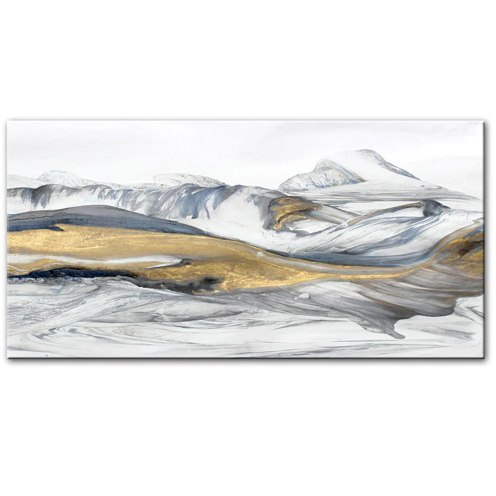 Flowing Abstract Golden Snow Mountain Landscape Wall Art Fine Art Canvas Prints Picture For Modern Living Room Art For Above The Sofa | Bowlift