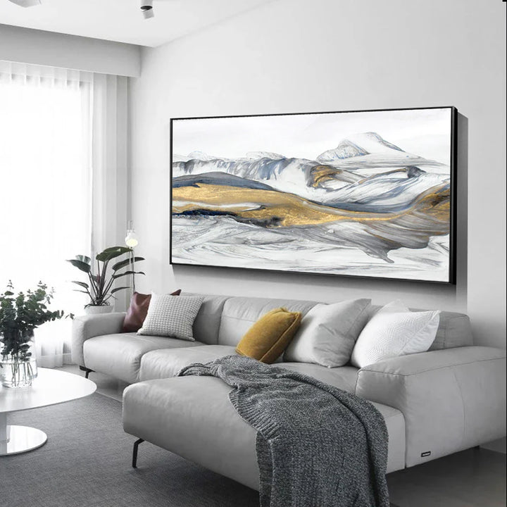 Flowing Abstract Golden Snow Mountain Landscape Wall Art Fine Art Canvas Prints Picture For Modern Living Room Art For Above The Sofa | Bowlift