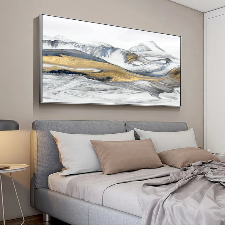 Flowing Abstract Golden Snow Mountain Landscape Wall Art Fine Art Canvas Prints Picture For Modern Living Room Art For Above The Sofa | Bowlift