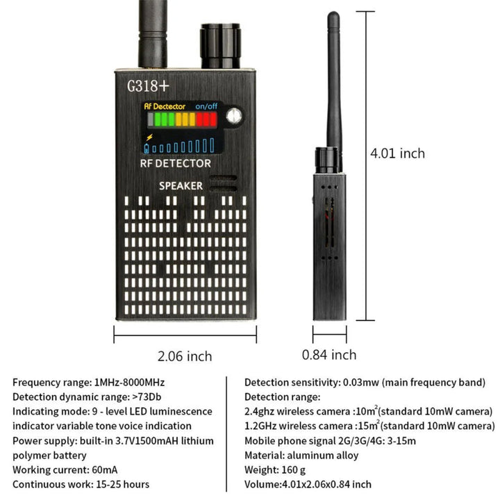 Spy Detector | RF Eavesdropping Device, Hidden Camera & GPS Tracker Finder with Laser Lens - Anti-Surveillance Signal Protection | Bowlift