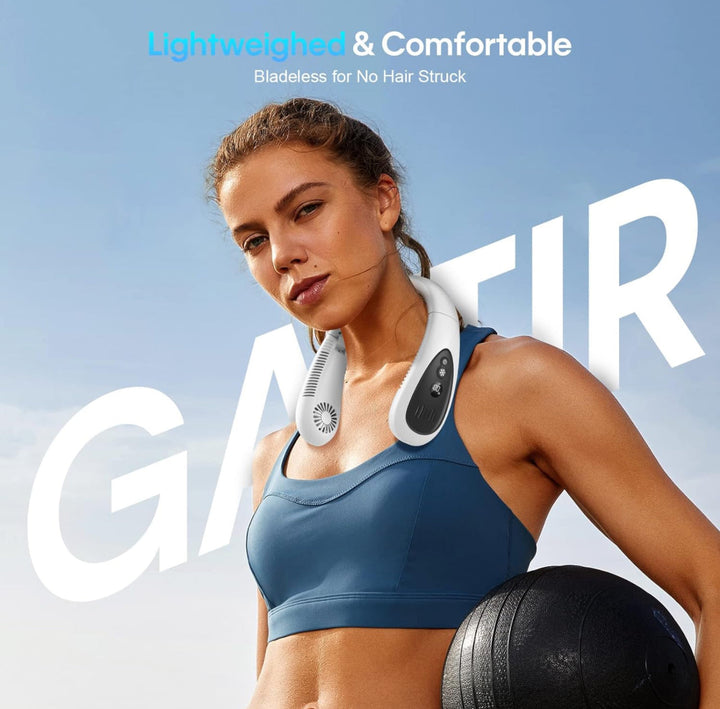 Portable Neck Fan, Hands Free Bladeless Fan, Foldable Wearable Small Personal Fan with 360° Cooling Wind, 3 Speeds Adjustment, Quiet, 4000mAh USB-Rechargeable Battery, No Hair Twisting | Bowlift