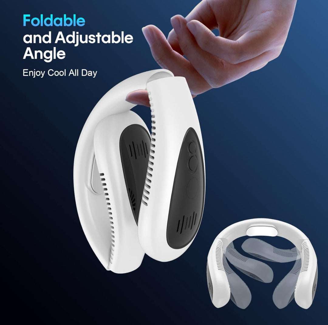 Portable Neck Fan, Hands Free Bladeless Fan, Foldable Wearable Small Personal Fan with 360° Cooling Wind, 3 Speeds Adjustment, Quiet, 4000mAh USB-Rechargeable Battery, No Hair Twisting | Bowlift