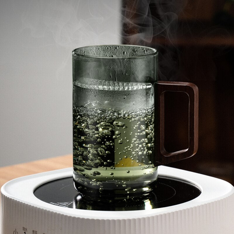BowLift | GIANXI Tea cup with moon filter Japanese wooden handle heat-resistant glass cups tea leaf separation tea cup set