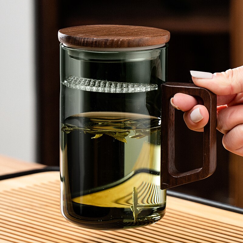 BowLift | GIANXI Tea cup with moon filter Japanese wooden handle heat-resistant glass cups tea leaf separation tea cup set