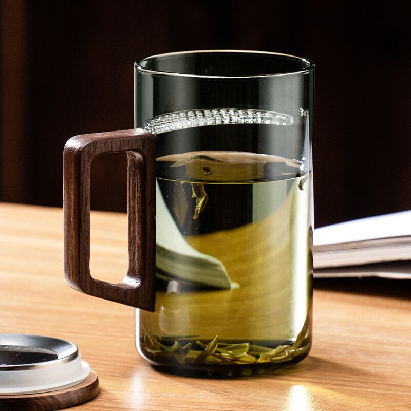 BowLift | GIANXI Tea cup with moon filter Japanese wooden handle heat-resistant glass cups tea leaf separation tea cup set