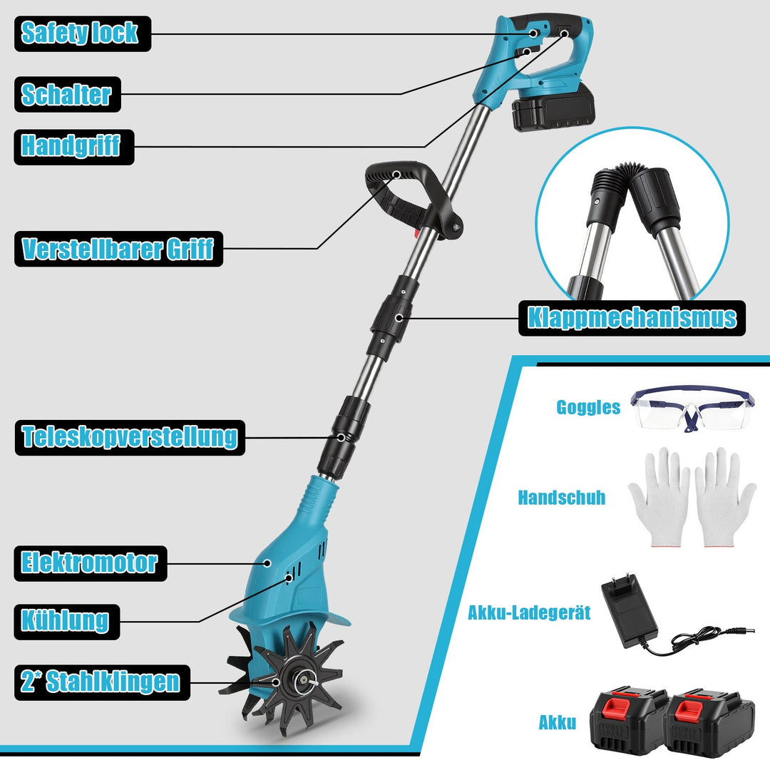 550W Battery Garden Cultivator with 2 Batteries Portable | Bowlift